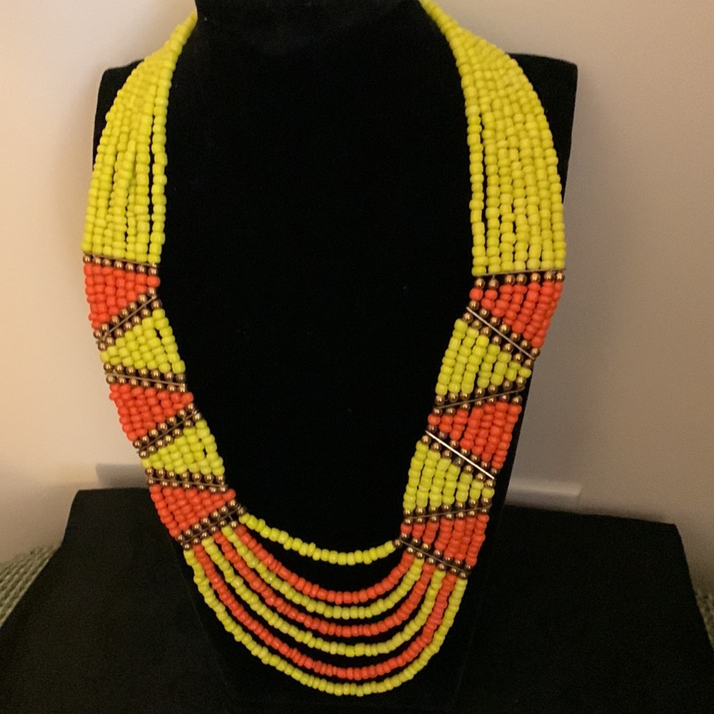 Vibrant Yellow and Orange Beaded Multi-Strand Necklace